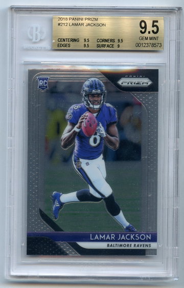 LAMAR JACKSON 2018 Panini PRIZM #212 Rookie Card BGS 9.5 Gem Mint X8573
