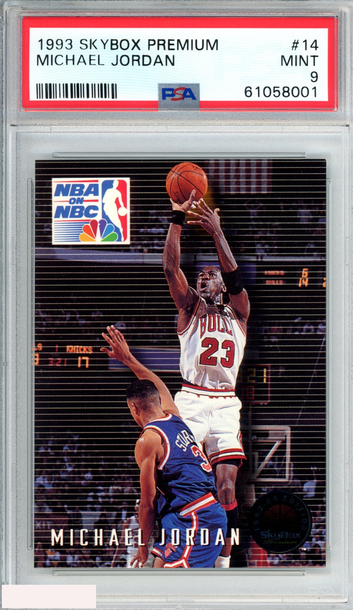 1993 SKYBOX PREMIUM MICHAEL JORDAN #14 NBA ON NBC BULLS HOF PSA 9 MINT