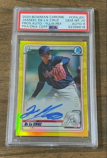 2020 BOWMAN 1ST JASSEEL DE LA CRUZ YELLOW REFRACTOR AUTO SP /75 ~ PSA 10