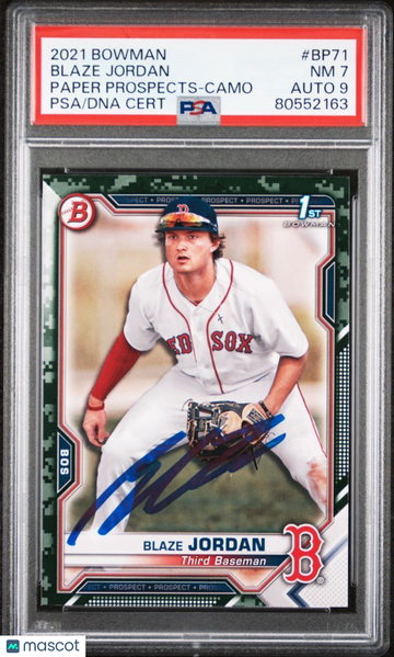 2021 Topps 1st Bowman Blaze Jordan #BP71 Paper Prospects Camo PSA 7 Auto 9