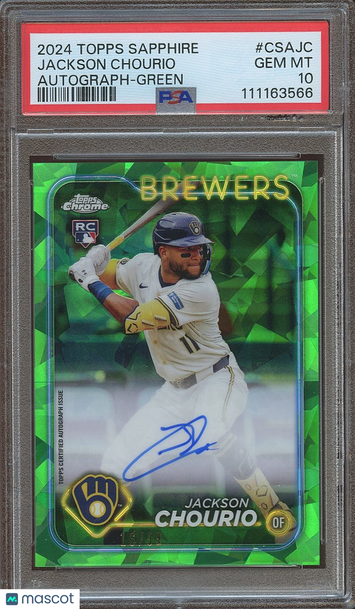 2024 Topps Chrome Sapphire Edition Jackson Chourio #CSA-JC Green Parallel/Variety Rookie Insert PSA 10