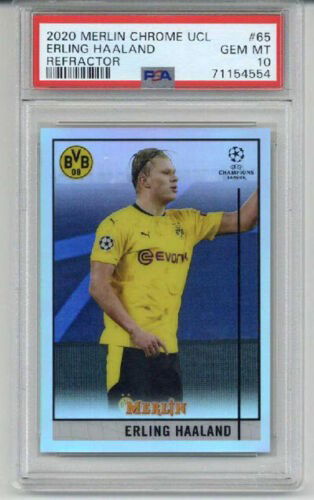 2020 TOPPS MERLIN CHROME UCL REFRACTOR #65 ERLING HAALAND PSA 10 LOW POP RARE