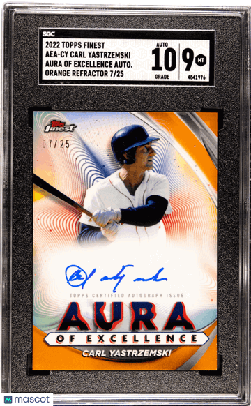 2022 Topps Finest Carl Yastrzemski #AEA-CY Aura Of Excellence Autograph Orange Refractor 25 SGC 9 Auto 10
