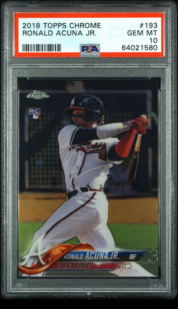 💎⚾️ 2018 Topps Chrome RONALD ACUNA JR. PSA 10 Gem Mint Rookie #193 RC 👻🦁