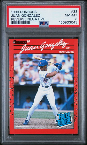 1990 Panini Donruss Juan Gonzalez #33A PSA 8