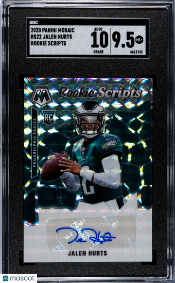 2020 Panini Mosaic Jalen Hurts #RS22 Rookie Scripts SGC 9.5 Auto 10
