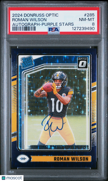 2024 Panini Donruss Optic Roman Wilson #285 Autograph Purple Stars PSA 8