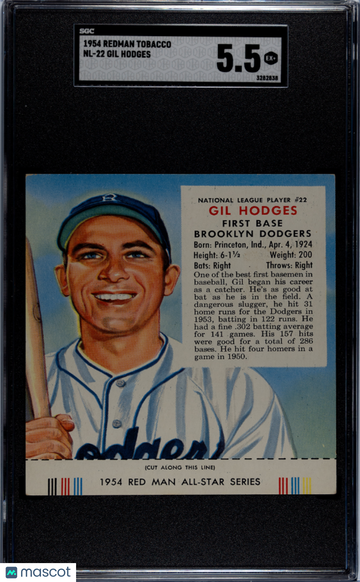 1954 Redman Tobacco Gil Hodges #NL-22 SGC 5.5