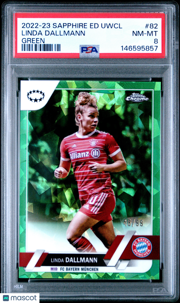 2022-23 Topps Chrome Sapphire Edition Linda Dallmann #82 Green 46/99 PSA 8