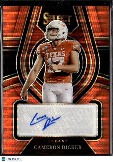 Cameron Dicker 2022 Panini Select Draft Picks Prizm Auto Orange /30 Texas Longhorns