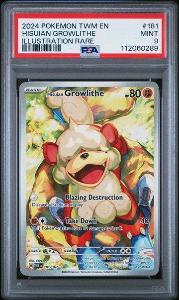 2024 Pokemon Scarlet and Violet Twilight Masquerade Illustration Rare Hisuian Growlithe #181 /112060289 PSA 9