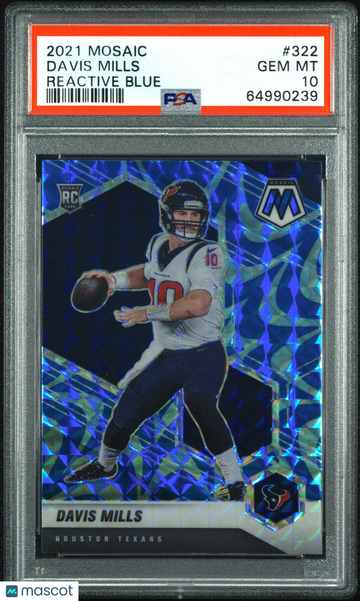 2021 Panini Mosaic Davis Mills #322 Reactive Blue Rookie PSA 10