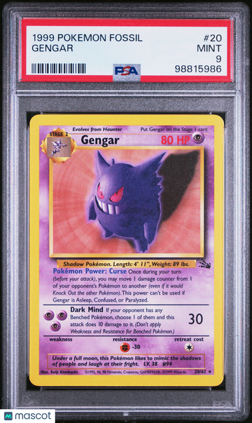1999 Pokemon Fossil Gengar PSA 9 #20