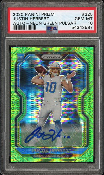 2020 Panini Prizm Justin Herbert #325 AUTO-NEON GREEN PULSAR PSA 10