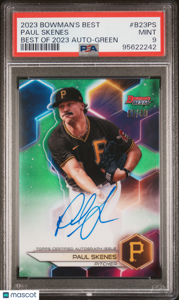 2023 Bowman's Best Best Of 2023 Autographs Paul Skenes #B23PS Green Ref /99 PSA 9