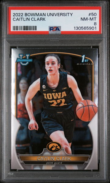 2022 Bowman Chrome University Caitlin Clark #50 PSA 8
