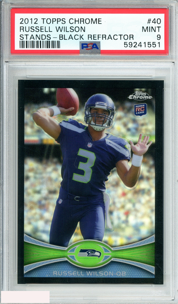 2012 TOPPS CHROME RUSSELL WILSON#40 STANDS-BLACK REF 146 OF 299 RC PSA 9 MINT