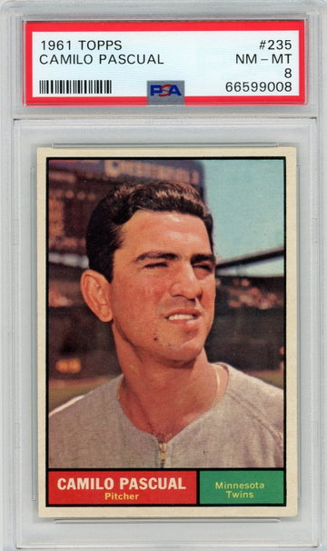 1961 Topps #235 Camilo Pascual PSA 8 New Label Vintage Baseball Twins Cuba