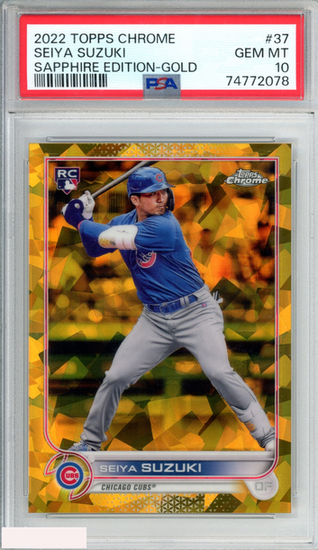 2022 TOPPS CHROME SAPPHIRE EDITION SEIYA SUZUKI #37 GOLD 4 OF 50 ROOKIE PSA 10