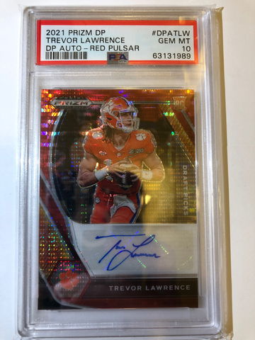2021 Panini Prizm Draft Picks Red Pulsar Trevor Lawrence rookie PSA 10 # 9/15 AUTO