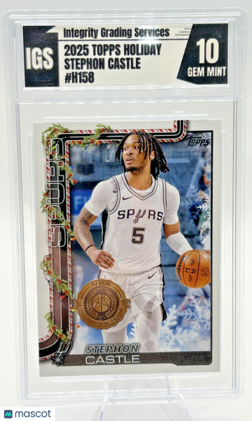 Graded 10 2025-26 Topps Holiday Base H158 Stephon Castle San Antonio Spurs Basketball Card
