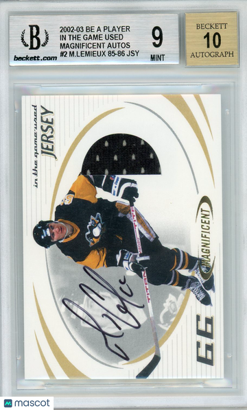 2002 ITG Used Magnificent Inserts Autographs Mario Lemieux-1985-86 Jersey #MI2 /15 8// / 5/ BGS 9 Auto 10