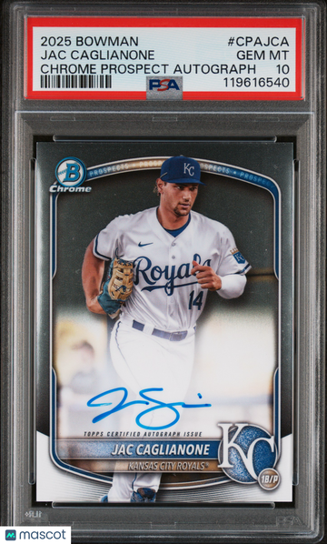 Jac Caglianone 2025 Bowman Chrome Prospect Autographs Auto PSA 10