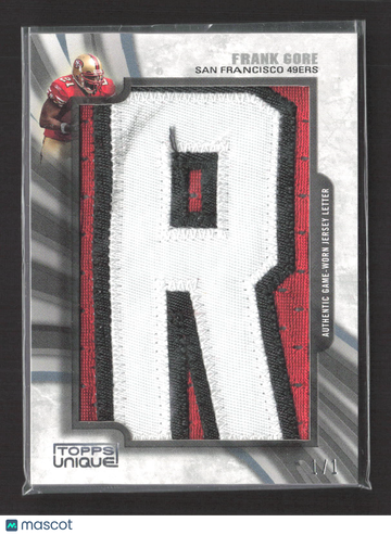 2009 Topps Unique Frank Gore #ULP-FG2 /1 Authentic Game-Worn Jersey Letter Patch