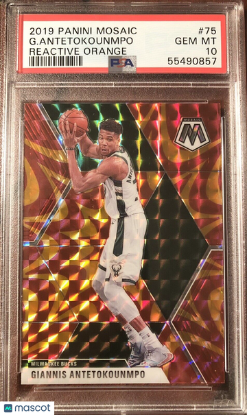 Giannis Antetokounmpo 2019 Mosaic Reactive Orange Prizm #75 PSA 10 Bucks 🏀