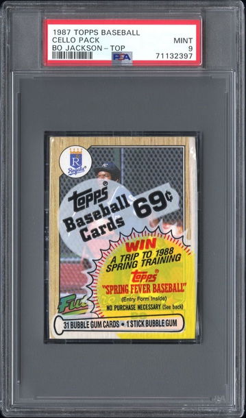 RARE 1987 Topps Bo Jackson RC on top Cello PSA 9 Mint