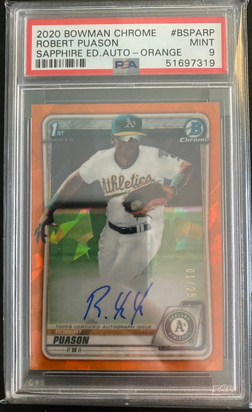 ROBERT PUASON 2020 BOWMAN CHROME SAPPHIRE ORANGE SSP 1/25 PSA 9 MINT