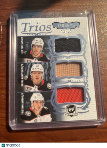 2023 UD The Cup Trios Jerseys Carlsson/Mintyukov/Luneau Leo Carlsson #C3-MCL Rookie