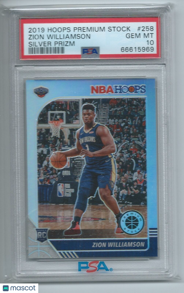 2019 Panini Hoops Premium Stock Zion Williamson #258 Silver Prizm PSA 10