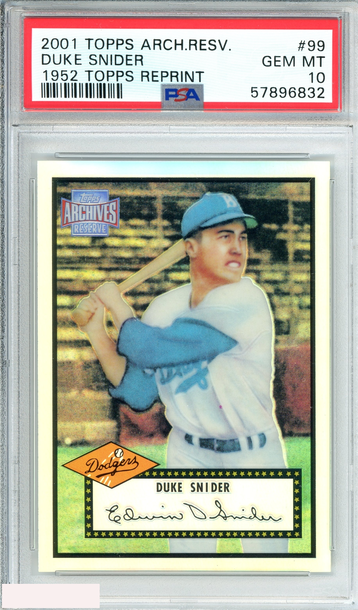 2001 TOPPS ARCHIVES RESERVE DUKE SNIDER #99 1952 TOPPS REPRINT PSA 10 GEM MT