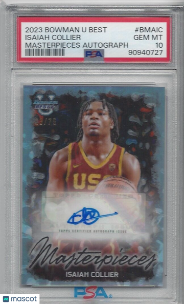 2023 Bowman University Best Bowman Masterpieces Autographs Isaiah Collier #BMAIC PSA 10