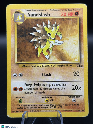 Pokemon 1999 Fossil Sandslash Uncommon #41/62 - Moderately Played (Very Good)