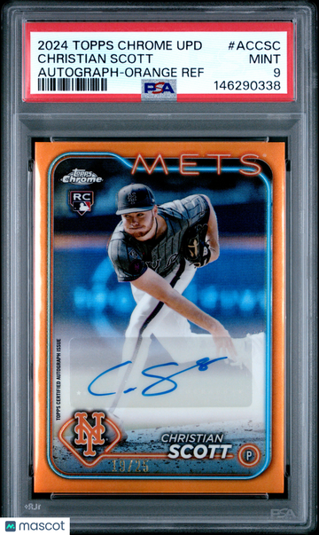 2024 Topps Chrome Update Chrome Baseball Update Series Autographs Christian Scott #ACCSC Orange Ref /25 PSA 9