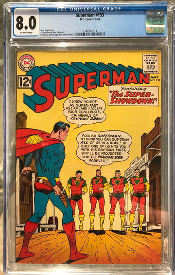Superman #153 (1962) CGC 8.0 -- Curt Swan Western showdown cover; Jerry Siegel