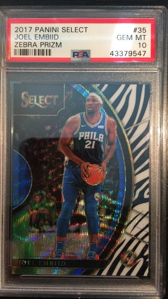 JOEL EMBIID 2017-18 SELECT ZEBRA PRIZM CASE HIT 76ERS PSA 10 POP 3