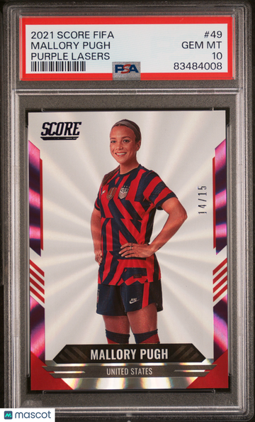 2021 Panini Score FIFA Mallory Pugh #49 Purple Lasers /15 PSA 10