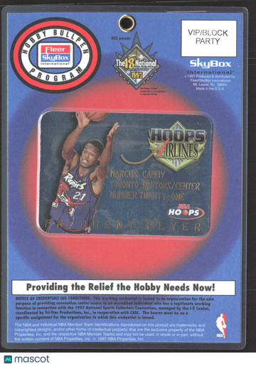 1997-98 SkyBoxNBA Hoops Frequent Flyer Marcus Camby 18th National VIP Pass