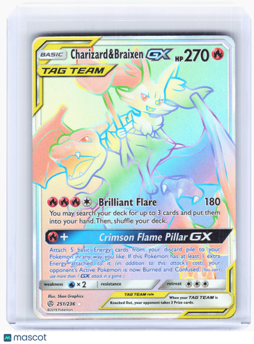 2019 Pokemon—Charizard & Braixen GX #251/236 Cosmic Eclipse—Rainbow Rare Holo