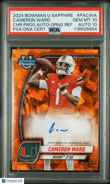 2024 Sapphire Cameron Ward #PACWA Orange Refractor Auto PSA 10 Auto 10