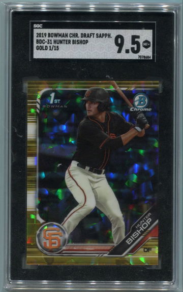 2019 Bowman Chrome Draft Sapphire Hunter Bishop Gold 1/15 SGC 9.5