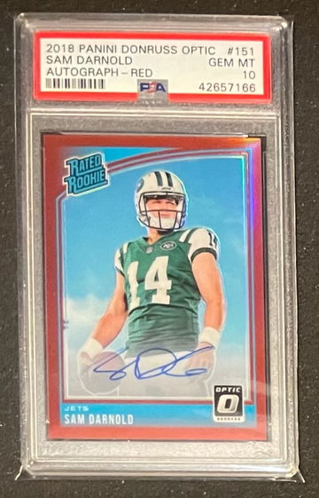 Sam Darnold 2018 Panini Donruss Optic Rated Rookie Auto Red #d 38/50 PSA 10