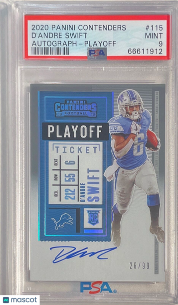 2020 Panini Contenders D'andre Swift #115 Autograph Playoff PSA 9