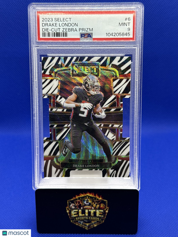 2023 Panini Select Drake London #6 Zebra Prizms Die Cuts PSA 9