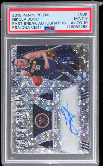 2019 Panini Prizm Nikola Jokic Fast Break Autograph PSA 9 AUTO