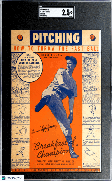 1936 Wheaties Lefty Gomez #1 Series 5 (Hand Cut) SGC 2.5