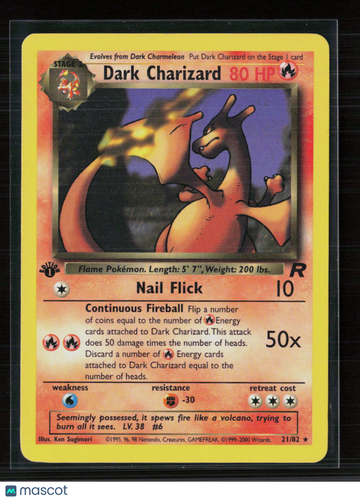 2000 Team Rocket Dark Charizard Holo Rare 1st Edition #21/82